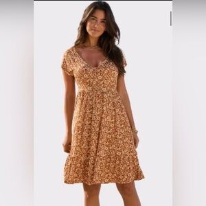 LASCANA Recycled, vegan Large NWT Orange Floral Flowy V-Neck Dress NWT